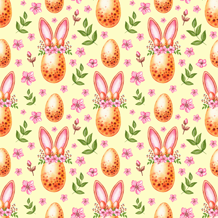 Featuring Painted Easter Eggs with Bunny Ears and Pink Floral Motif seamless PBR texture preview