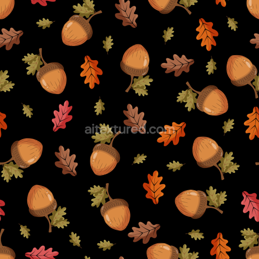 Seamless 3D PBR Texture Featuring Acorn and Autumn Leaf Pattern