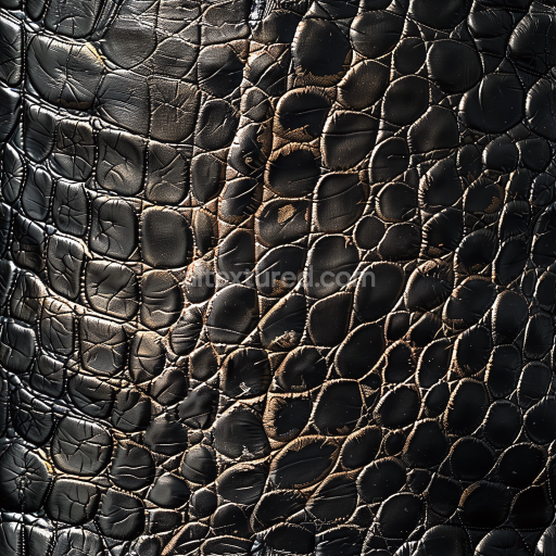 Seamless 3D Black Crocodile Embossed Leather PBR Texture with Glossy Finish and Detailed Grain