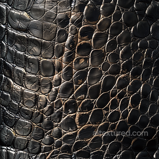 Black Crocodile Embossed Leather PBR Texture with Glossy Finish and Detailed Grain seamless Leather PBR texture