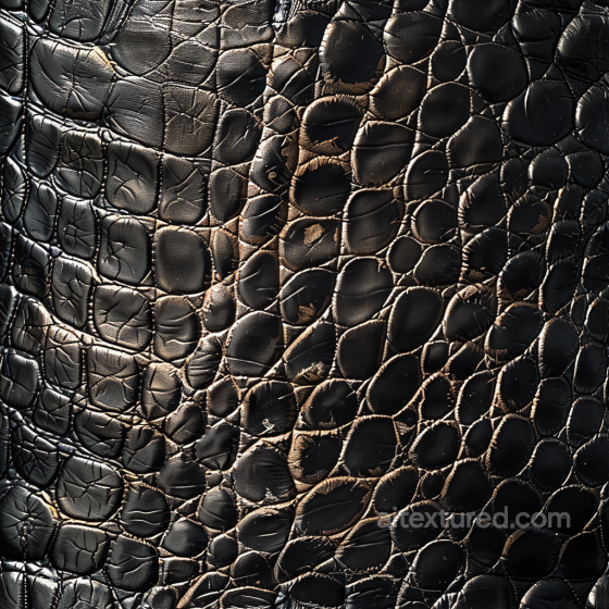Black Crocodile Embossed Leather PBR Texture with Glossy Finish and Detailed Grain Leather texture preview