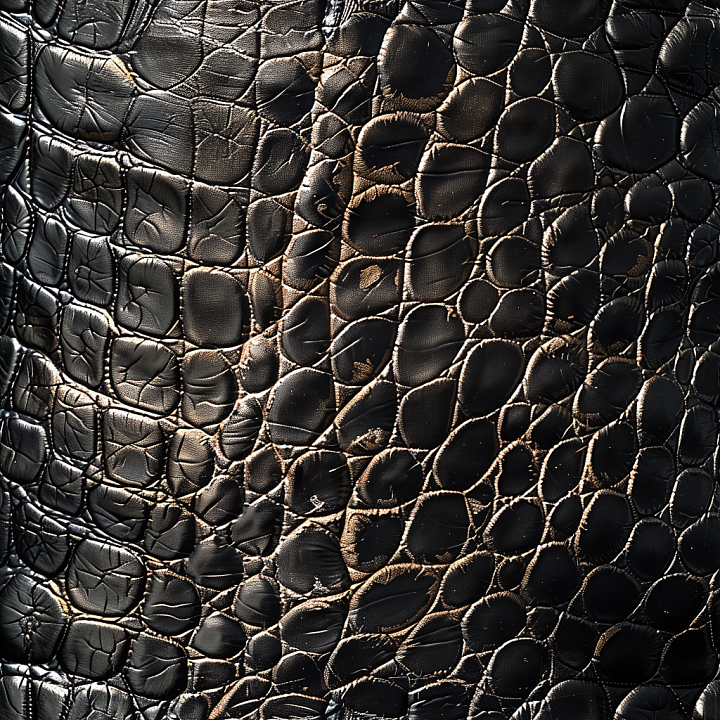 Black Crocodile Embossed Leather with Glossy Finish and Detailed Grain seamless PBR texture preview