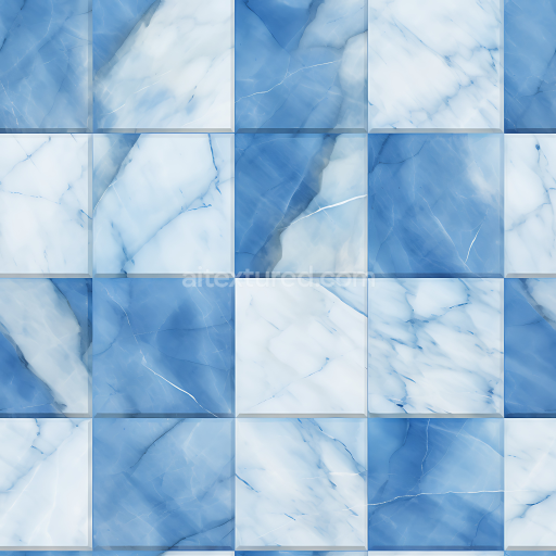 Seamless 3D PBR Blue and White Marble Chessboard Tiles Texture with Polished Finish