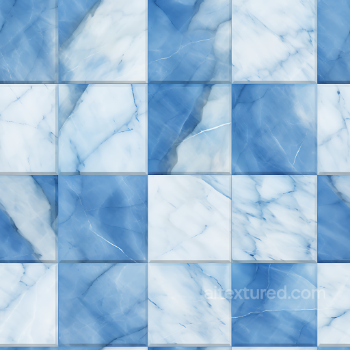 Blue and White Marble Chessboard Tiles Texture with Polished Finish seamless Marble PBR texture