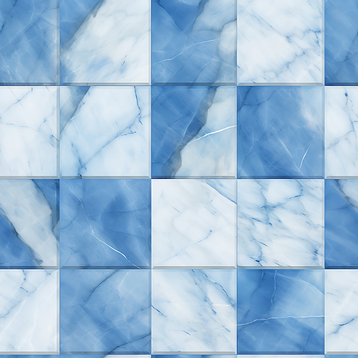 Blue and White Marble Chessboard Tiles with Polished Finish seamless PBR texture preview