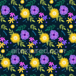 seamless Seamless 3D PBR Texture of Vibrant Embroidered Floral Fabric with Yellow and Purple Flowers texture 8k free download PBR