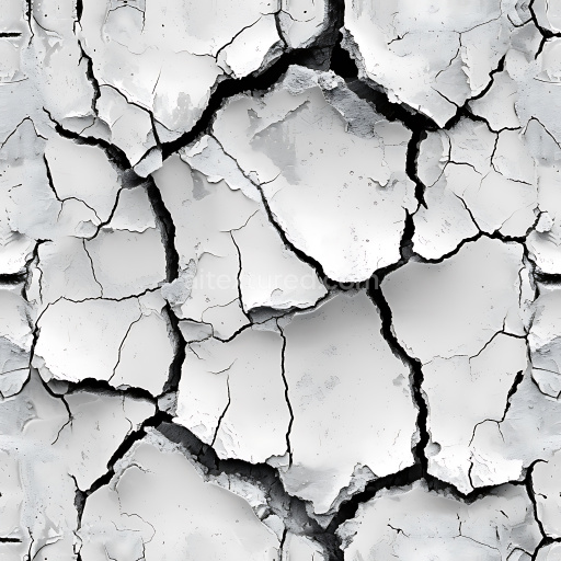 Seamless 3D Cracked White Plaster PBR Texture with Deep Fractures and Jagged Edges