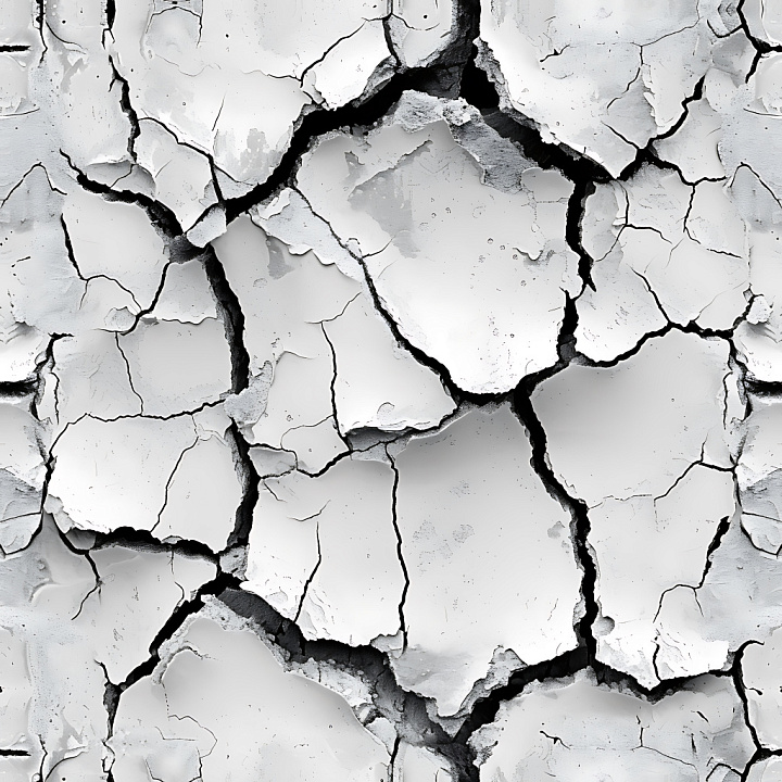Cracked White Plaster with Deep Fractures and Jagged Edges seamless PBR texture preview