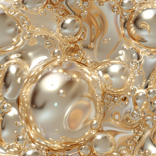 Seamless 3D PBR Texture Featuring Glossy Golden Liquid Bubbles