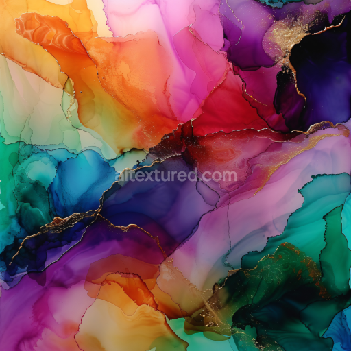 Seamless 3D Alcohol Ink PBR Texture with Multicolor Fluid Waves and Golden Veins