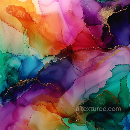 Alcohol Ink PBR Texture with Multicolor Fluid Waves and Golden Veins seamless Alcohol ink PBR texture