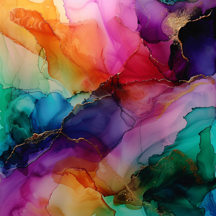 Alcohol Ink with Multicolor Fluid Waves and Golden Veins seamless PBR texture preview