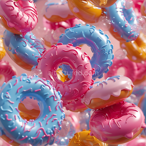 Seamless 3D Inflated PBR Texture Featuring Colorful Iced Donut Patterns