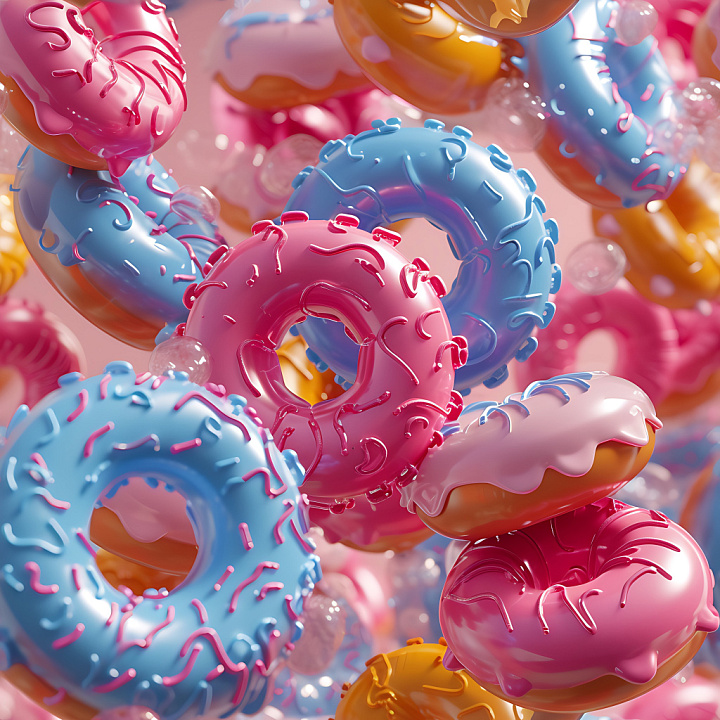 Inflated Donut with Glossy Colored Icing and Sprinkles seamless PBR texture preview