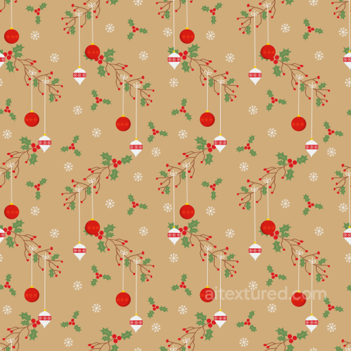 All Christmas Digital paper Texture of Christmas Ornaments and Holly on Brown Background seamless All Christmas Digital paper PBR texture