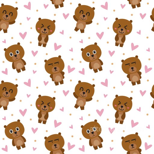 Pattern PBR Texture with Cute Bear Faces and Hearts seamless Pattern Bundle PBR texture
