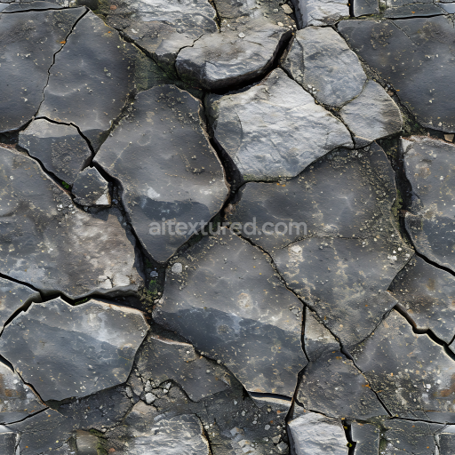 Seamless 3D cracked stone ground PBR texture with moss and weathered surface