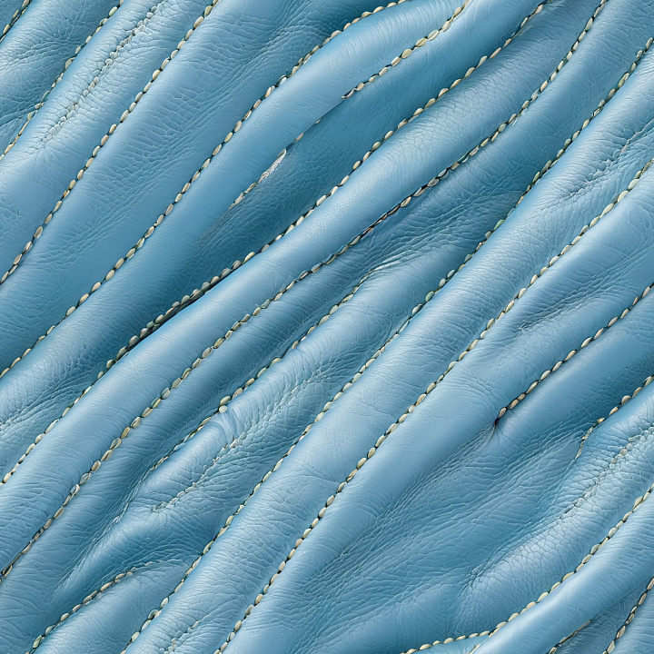 Quilted Blue Leather with Detailed Grain and Stitching seamless PBR texture preview