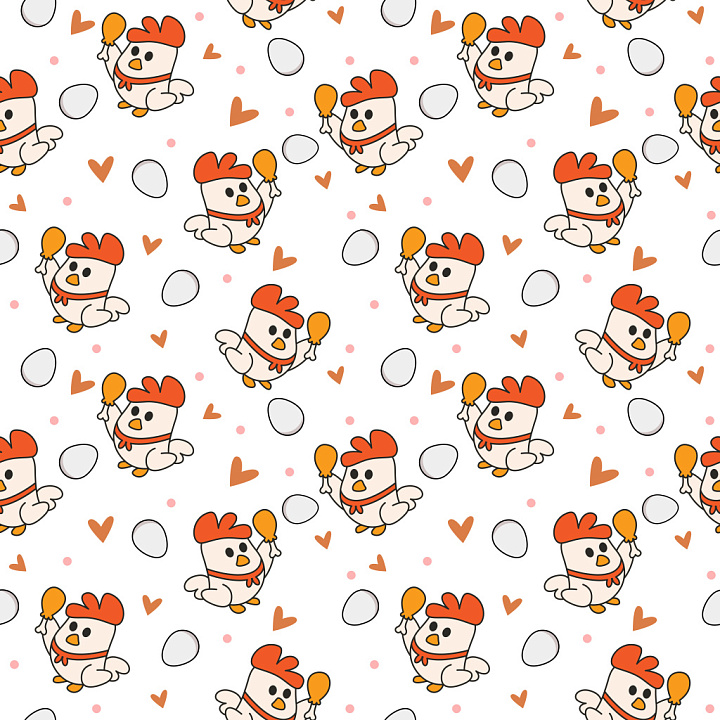 Pattern Featuring Cute Cartoon Chickens and Eggs seamless PBR texture preview