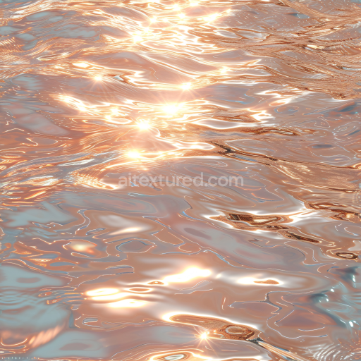 Seamless 3D Water PBR Texture Featuring Golden Sunset Light Reflections and Gentle Ripples