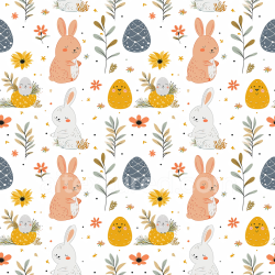 seamless Seamless 3D PBR Texture of Cute Easter Bunnies with Stylized Eggs and Flowers texture 8k free download PBR