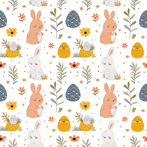 All Easter Digital paper Texture of Cute Easter Bunnies with Stylized Eggs and Flowers seamless All Easter Digital paper PBR texture
