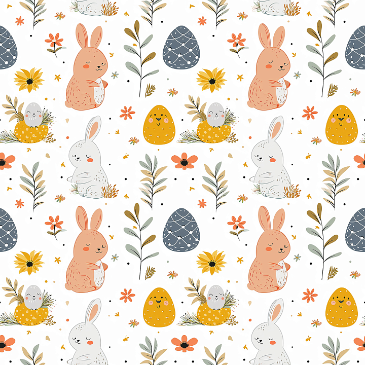 All Easter Digital paper of Cute Easter Bunnies with Stylized Eggs and… seamless PBR texture preview
