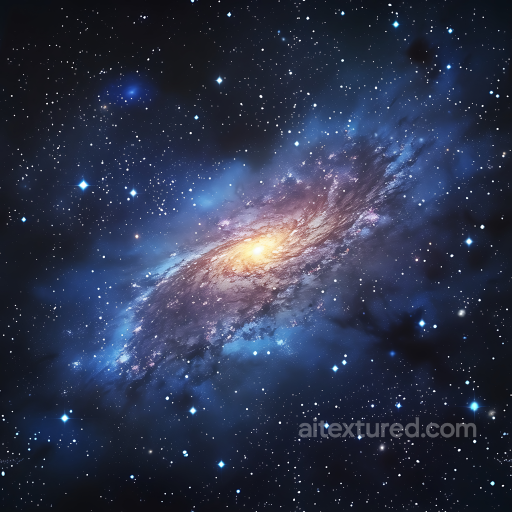 Space PBR Texture Featuring Spiral Galaxy with Glowing Core and Blue Nebula Clouds seamless Star, space, planets PBR texture