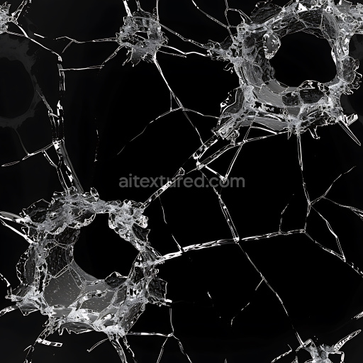 Seamless 3D Cracked and Holed Glass PBR Texture with Transparent Shattered Pattern