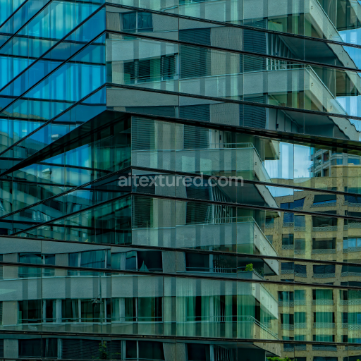 High-Resolution PBR Texture of Modern Glass Facade with Reflective Surfaces