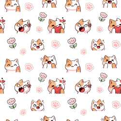Pattern Bundle - Seamless Cute Cat Cartoon Pattern PBR Texture with Floral and Paw Motifs texture preview