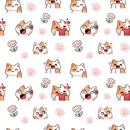 Seamless Cute Cat Cartoon Pattern PBR Texture with Floral and Paw Motifs seamless Pattern Bundle PBR texture