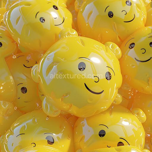 Seamless 3D Inflated PBR Texture of Glossy Yellow Smiley Balloon Clusters