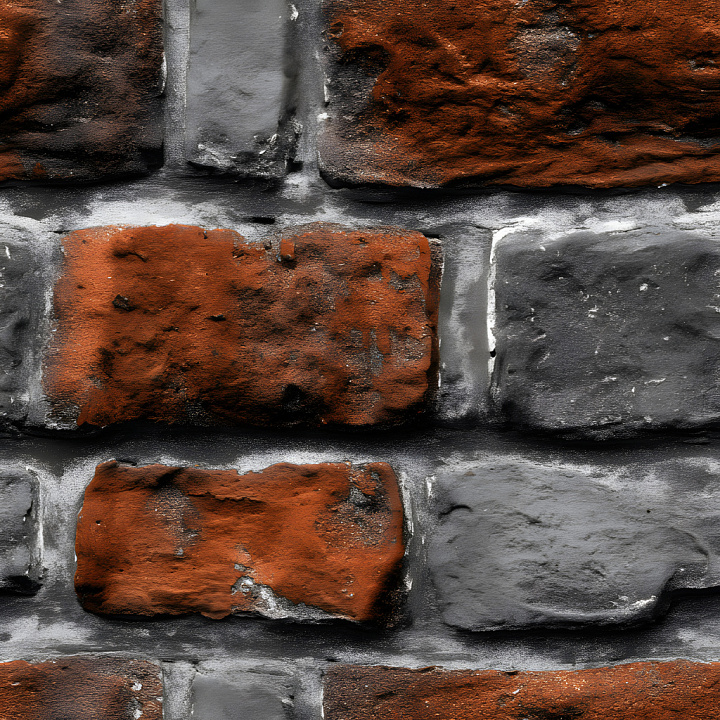 Cracked Brick Wall with Weathered Red and Gray Bricks seamless PBR texture preview