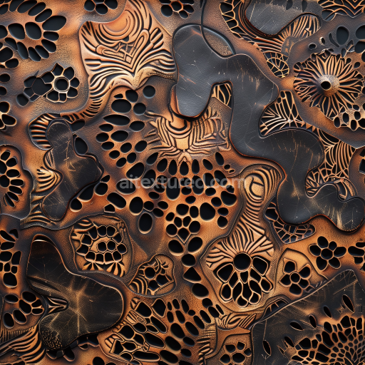 Seamless 3D PBR Texture of Black Vintage Cracked Leather with Intricate Cutouts