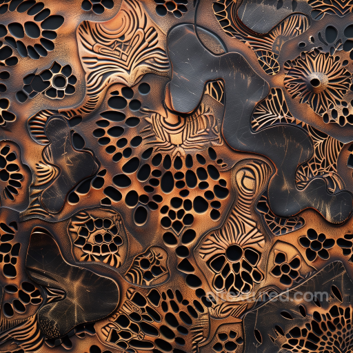 Black Vintage Cracked Leather Seamless Texture with Intricate Cutouts seamless Leather PBR texture