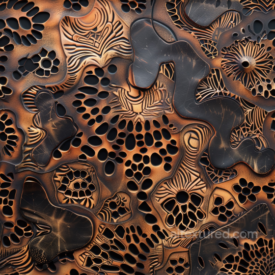 Black Vintage Cracked Leather Seamless Texture with Intricate Cutouts Leather texture preview