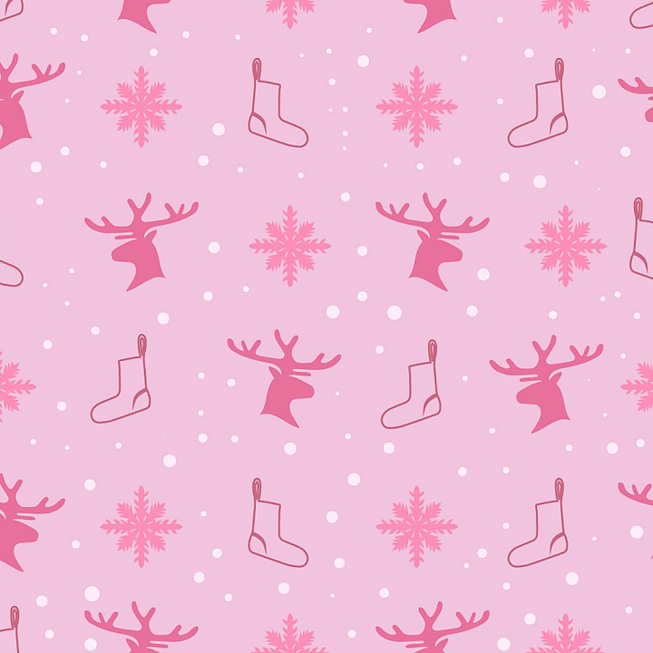 Christmas Digital Paper with Pink Reindeer and Snowflakes seamless PBR texture preview