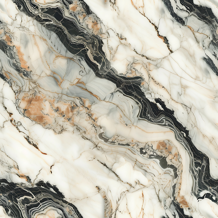Arabescato Natural Marble with Bold Veins and Warm Accents seamless PBR texture preview