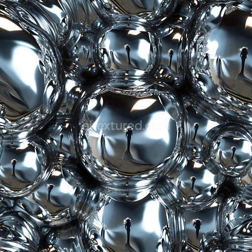 Seamless 3D Inflated PBR Texture of Reflective Metallic Bubbles with Smooth Contours