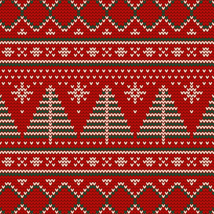 Knitted Christmas Fabric with Festive Trees and Snowflakes seamless PBR texture preview