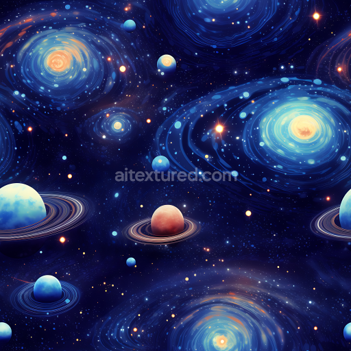 Preview — Seamless 3D Space PBR Texture with Swirling Galaxies and Ringed Planets