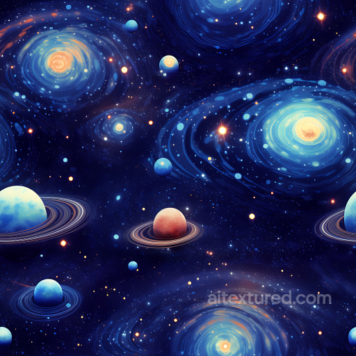 Space PBR Texture with Swirling Galaxies and Ringed Planets seamless Star, space, planets PBR texture