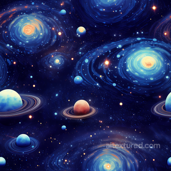 Space PBR Texture with Swirling Galaxies and Ringed Planets Star, space, planets texture preview