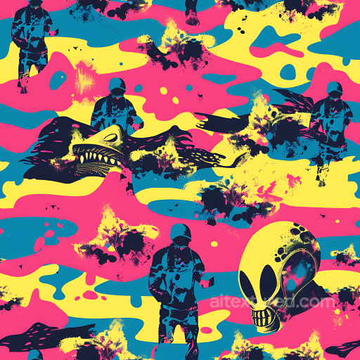 Sci-Fi Camouflage PBR Texture with Neon Colors and Graphic Figures seamless Color Camouflage PBR texture