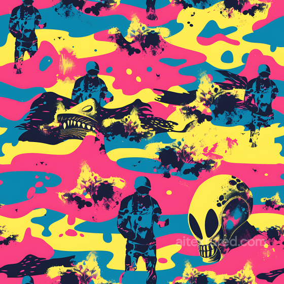 Sci-Fi Camouflage PBR Texture with Neon Colors and Graphic Figures Color Camouflage texture preview