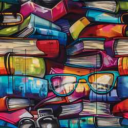 seamless Seamless 3D PBR Graffiti Texture Featuring Colorful Books and Glasses Artwork texture 8k free download PBR