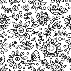 seamless Seamless 3D PBR Texture with Hand-Drawn Black Floral Line Art on White texture 8k free download PBR