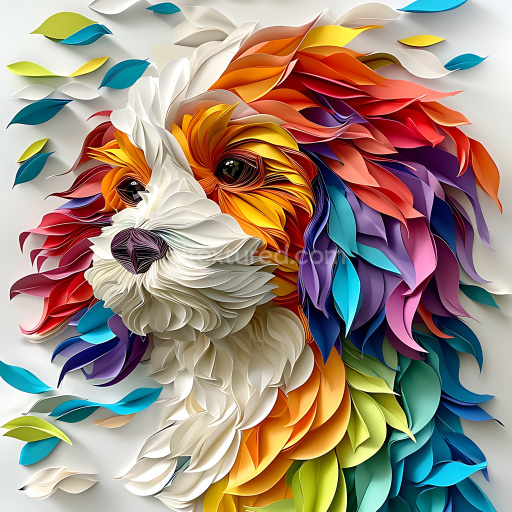 Seamless 3D PBR Texture of Vibrant Coton de Tulear Fur in Multicolor Stylized Layers