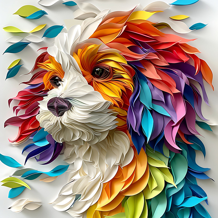 Animal of Vibrant Coton de Tulear Fur in Multicolor Stylized Layers seamless PBR texture preview